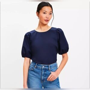 GREEN ENVELOPE Women's Navy Blue Puffy Sleeve Blouse